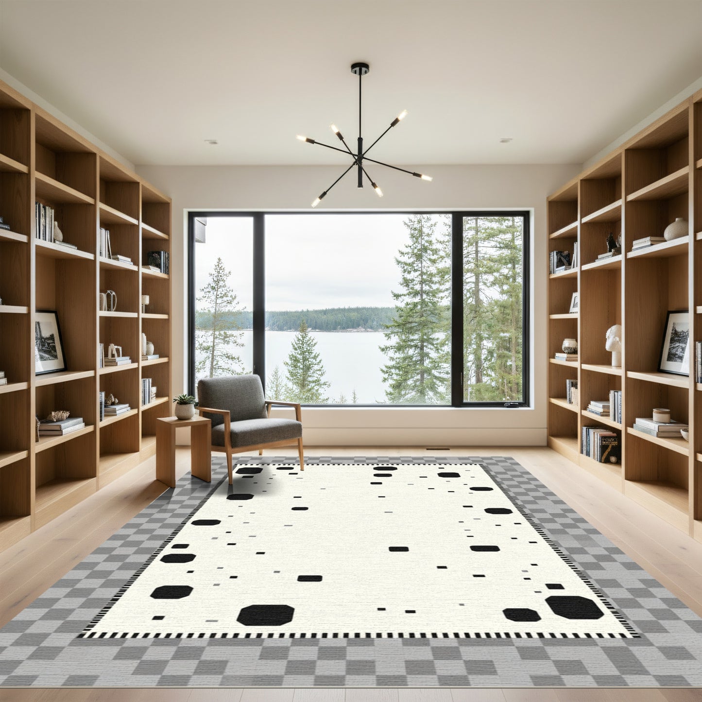 Cream Black Spotted Geometric Layout Rug