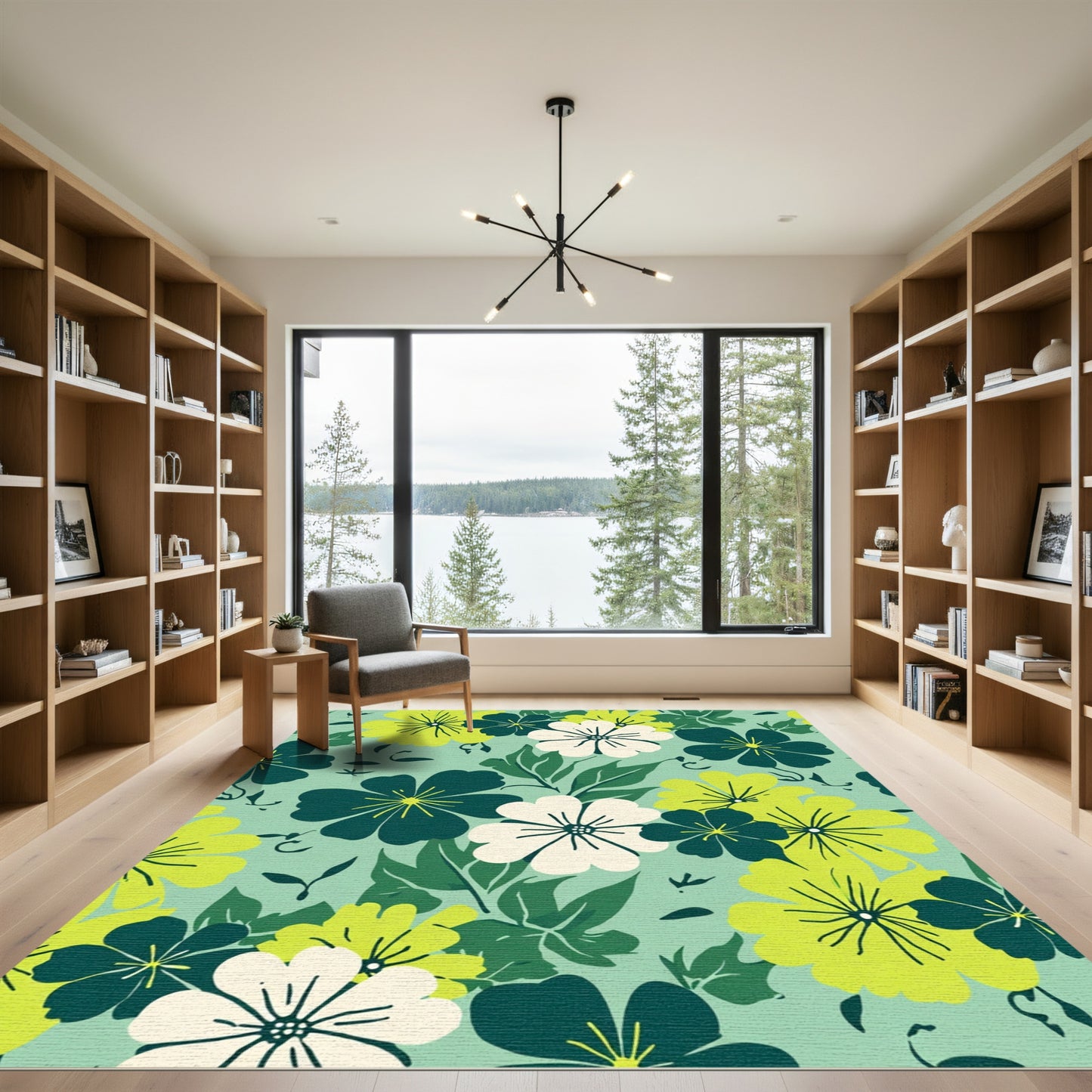 Lush Lime Green Floral Composition Rug