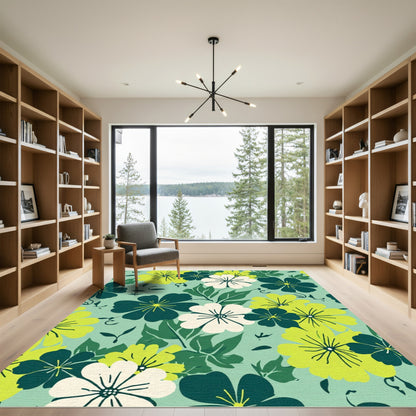 Lush Lime Green Floral Composition Rug