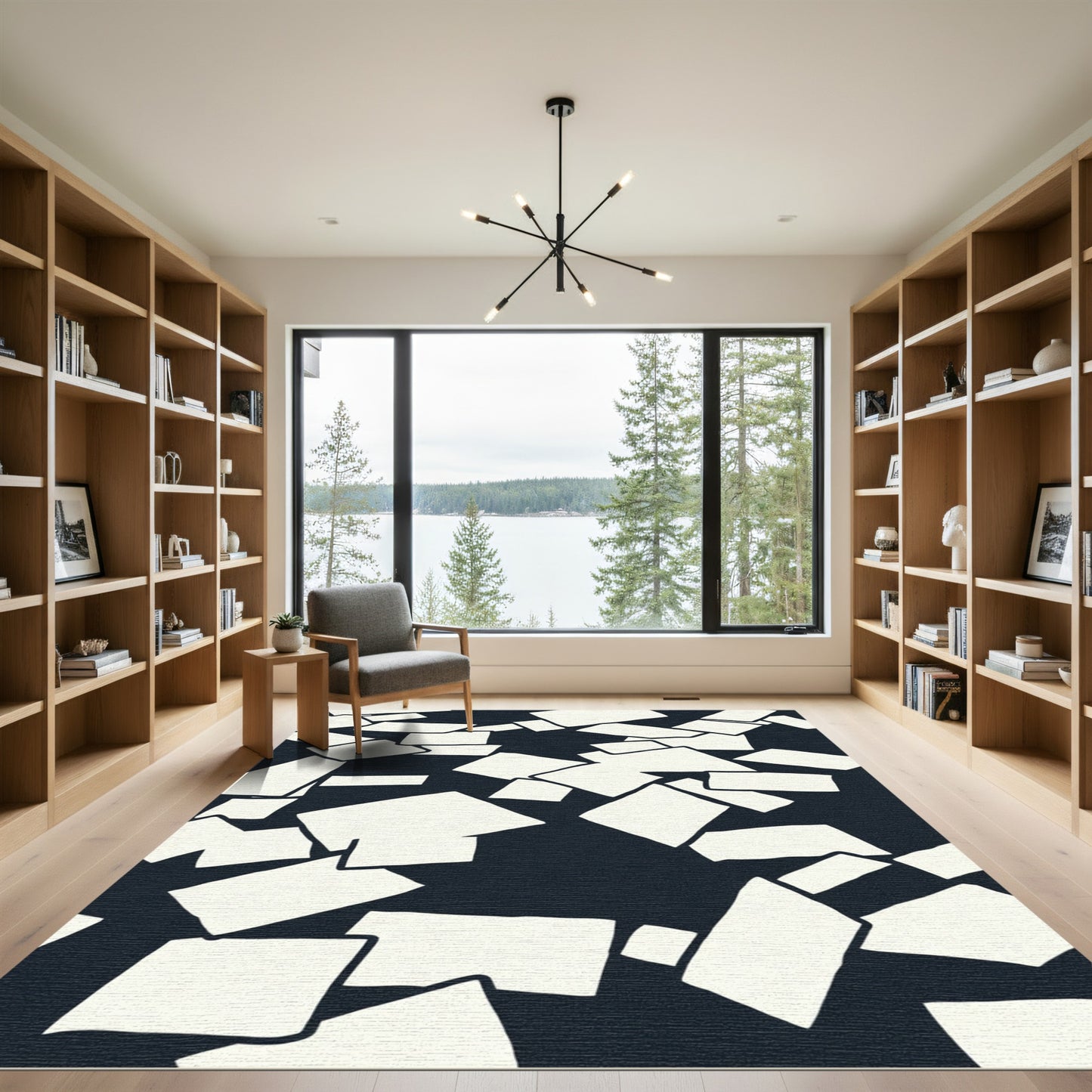 Midnight White Abstract Block Rug
