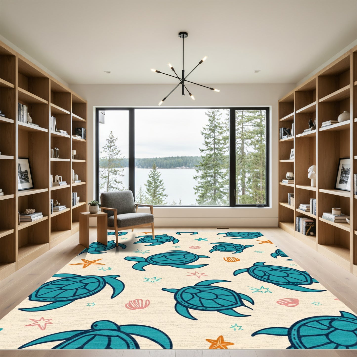 Turquoise Sea Turtle Nautical Whimsy Rug