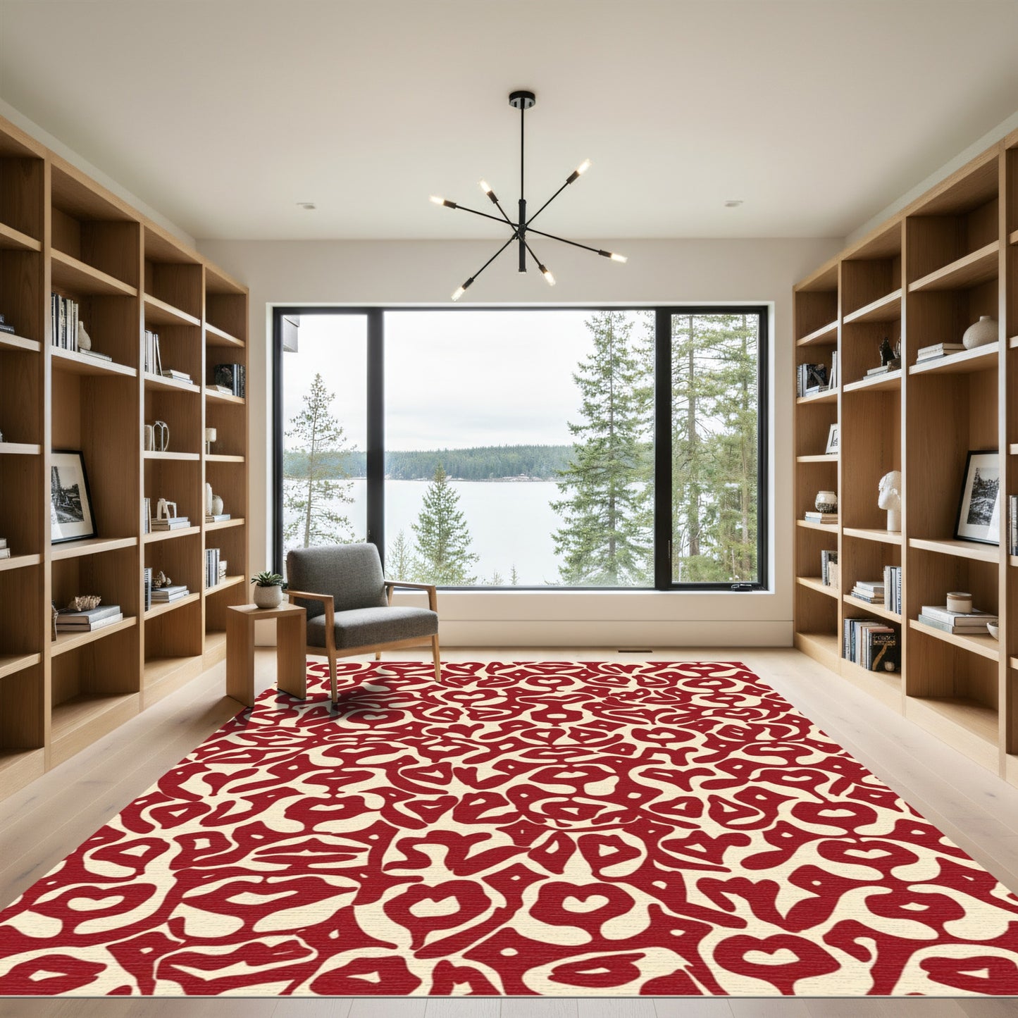 Crimson Abstract Heart Swirl Rug