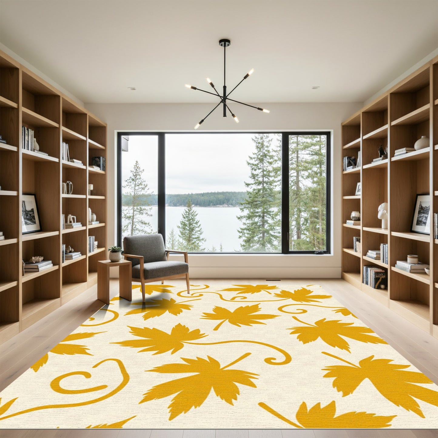 Golden Autumn Leaf Swirls Rug