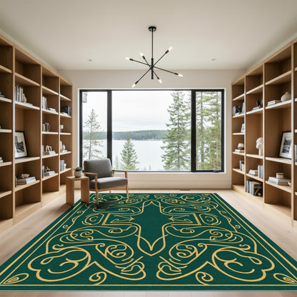 Elegant Emerald Gold Paisley Swirl Rug