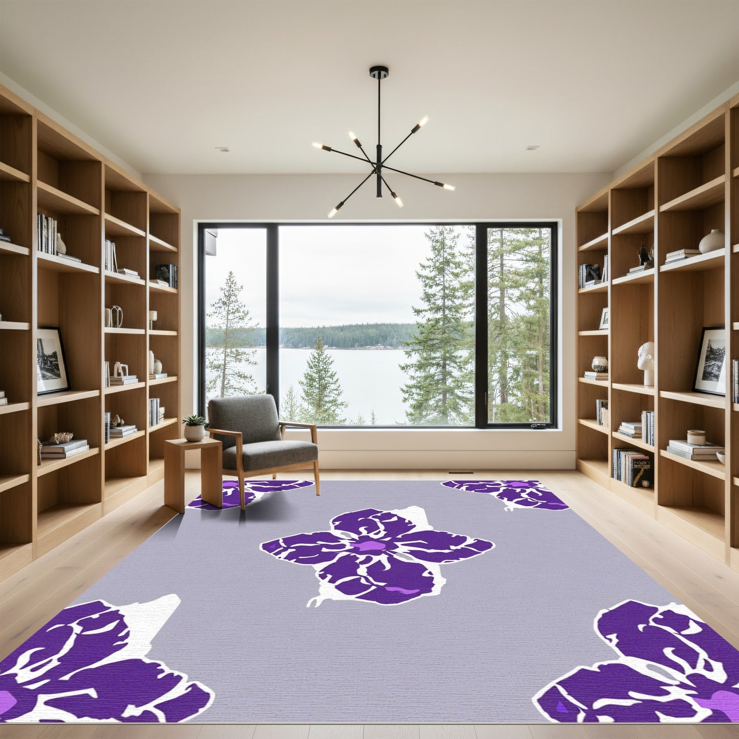 Vibrant Violet Floral Garden Layout Rug