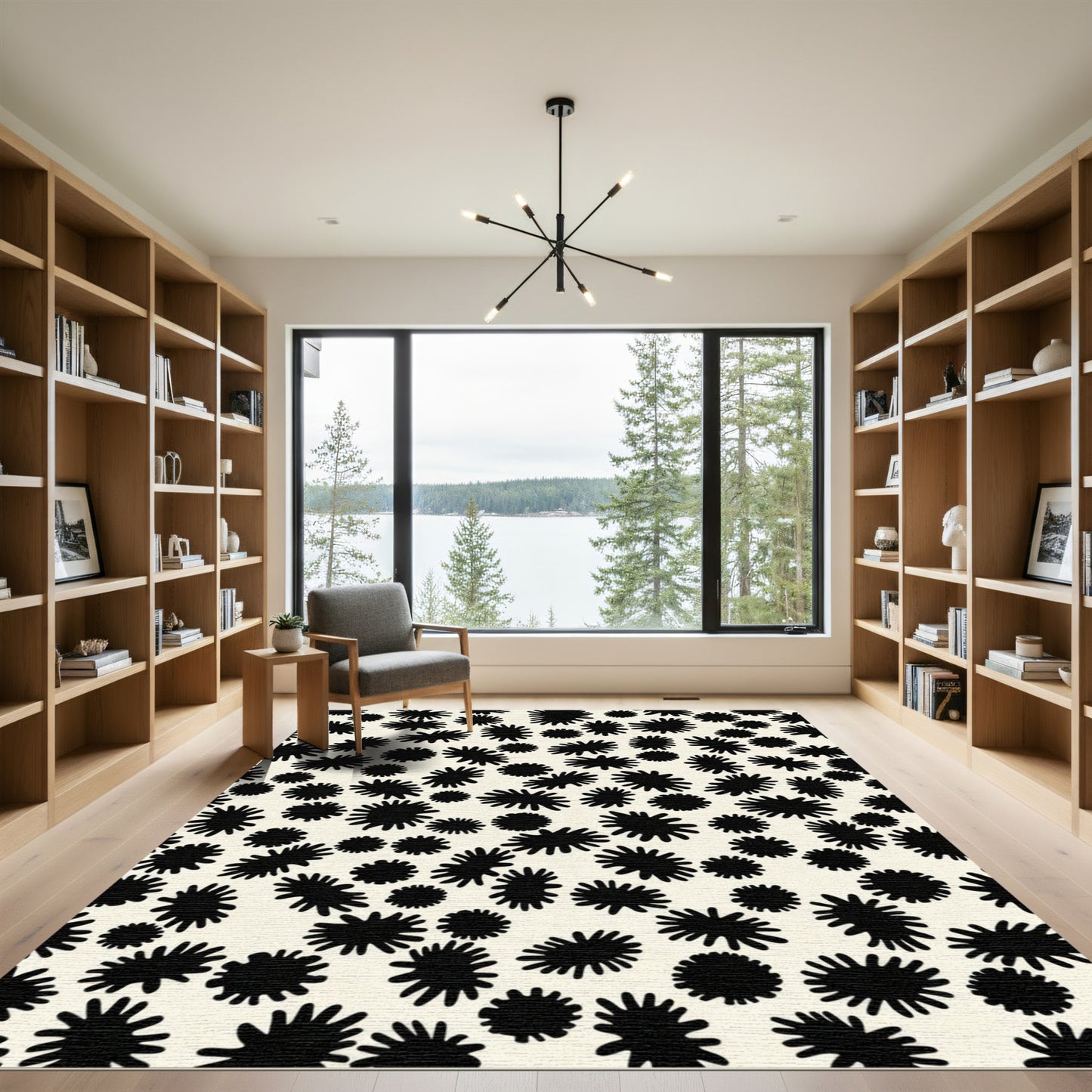 Black Starburst Sprinkle Cream Rug