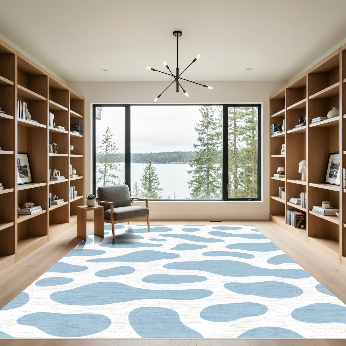 Sky Blue Organic Blob Print Rug