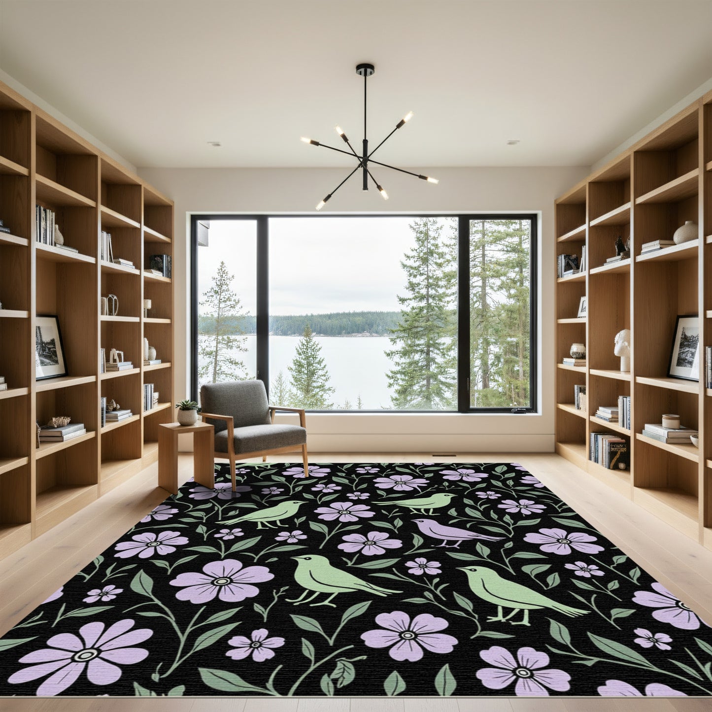Pastel Birds Lilac Floral Vines Rug