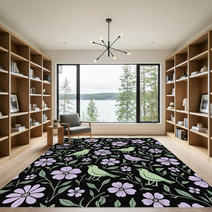Pastel Birds Lilac Floral Vines Rug