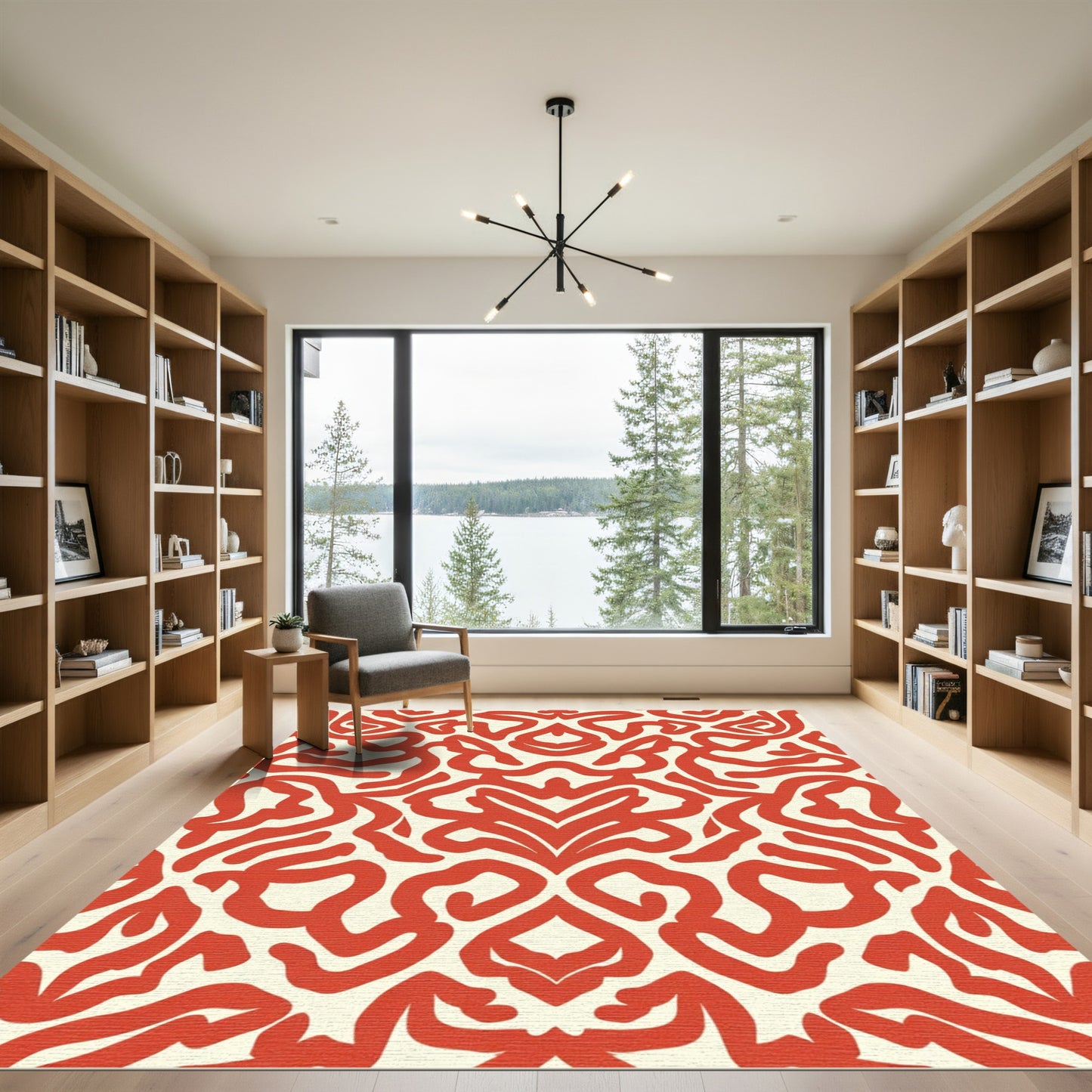 Bold Red Abstract Swirl Rug
