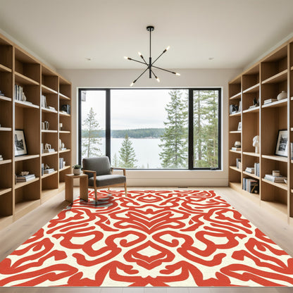 Bold Red Abstract Swirl Rug