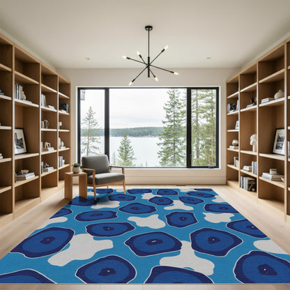 Deep Blue Organic Amorphous Shapes Rug