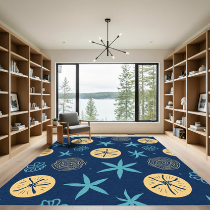 Navy Blue Starburst Floral Medallion Rug