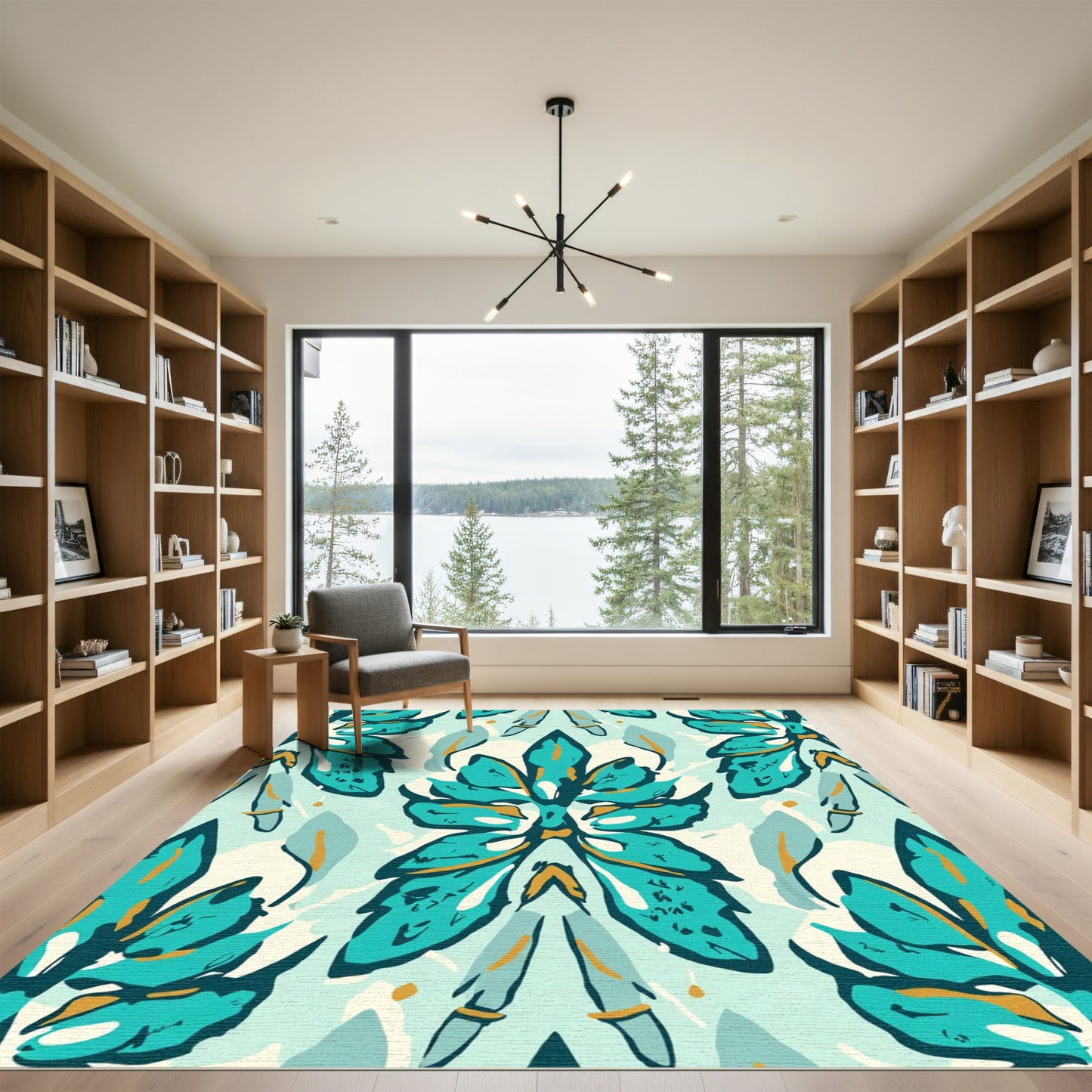 Teal Teal Floral Medallion Composition Rug