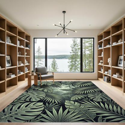 Lush Green Tropical Leafy Forest Rug