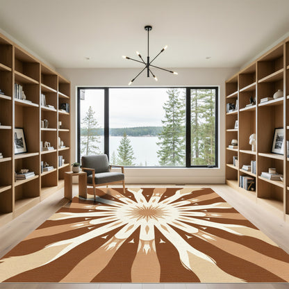 Earthy Brown Radial Sunburst Rug