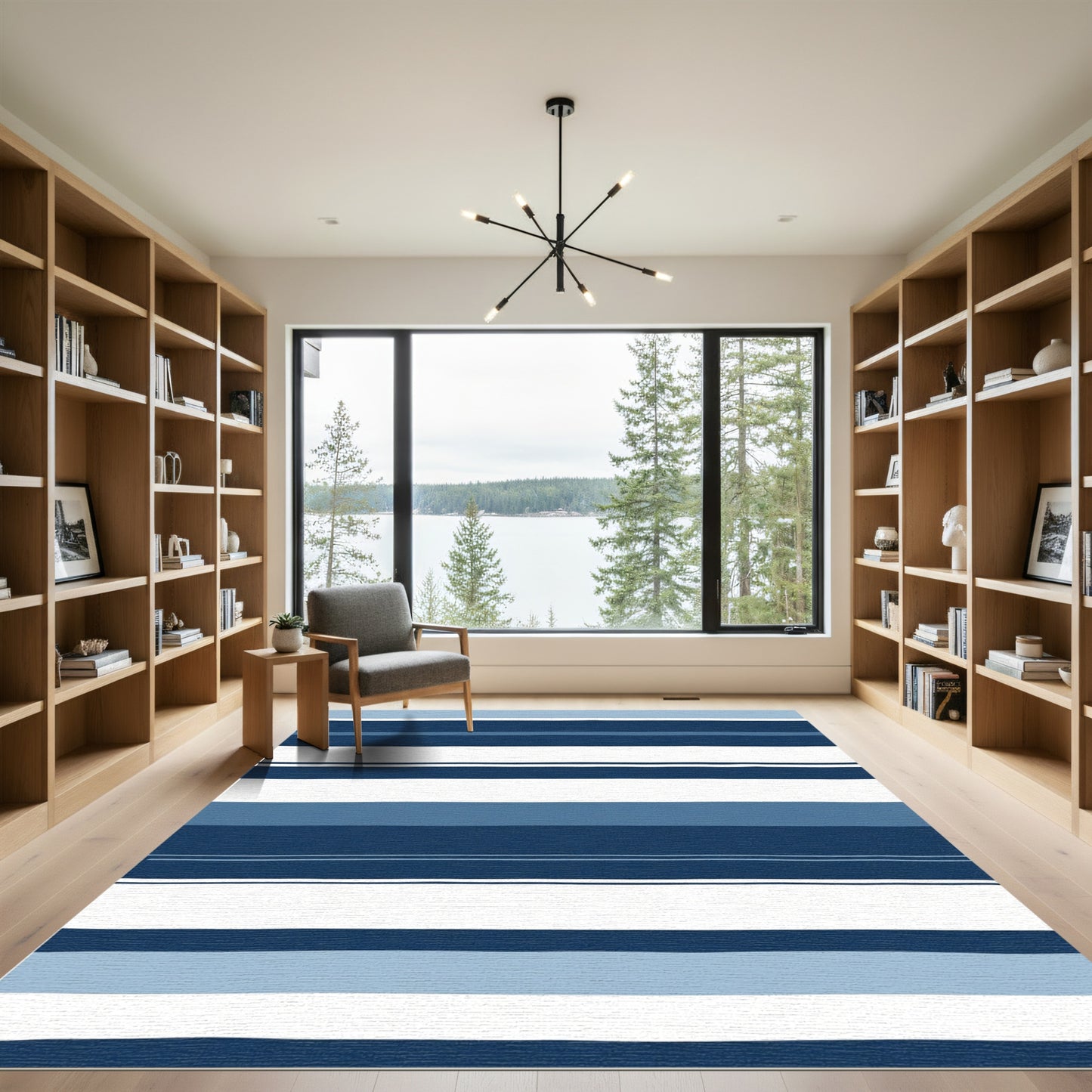 Deep Blue Tone Stripe Harmony Rug
