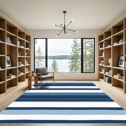 Deep Blue Tone Stripe Harmony Rug