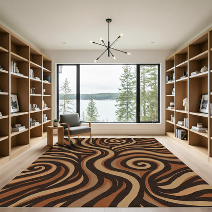 Earthy Swirl Abstract Waves Rug