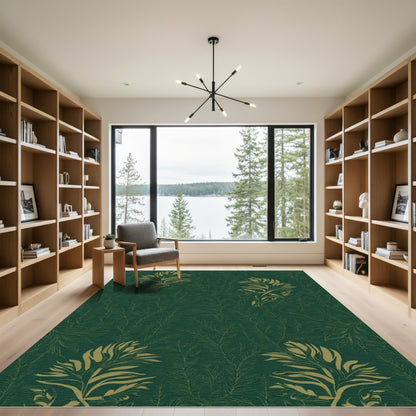 Emerald Green Golden Feather Arrangement Rug