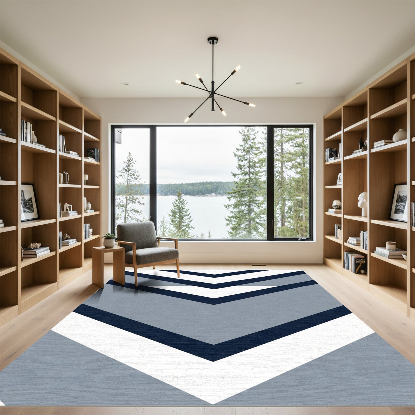 Navy White Gray Chevron Stripes Rug