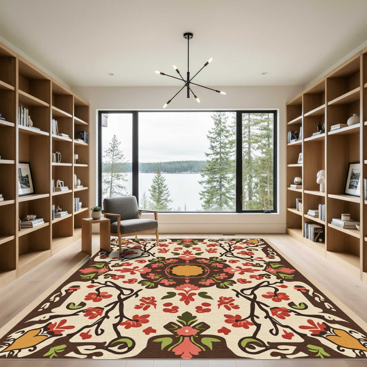 Red Brown Floral Vine Medallion Rug