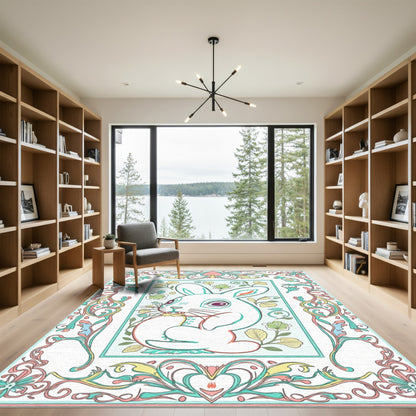 Pastel Whimsical Bunny Garden Border Rug