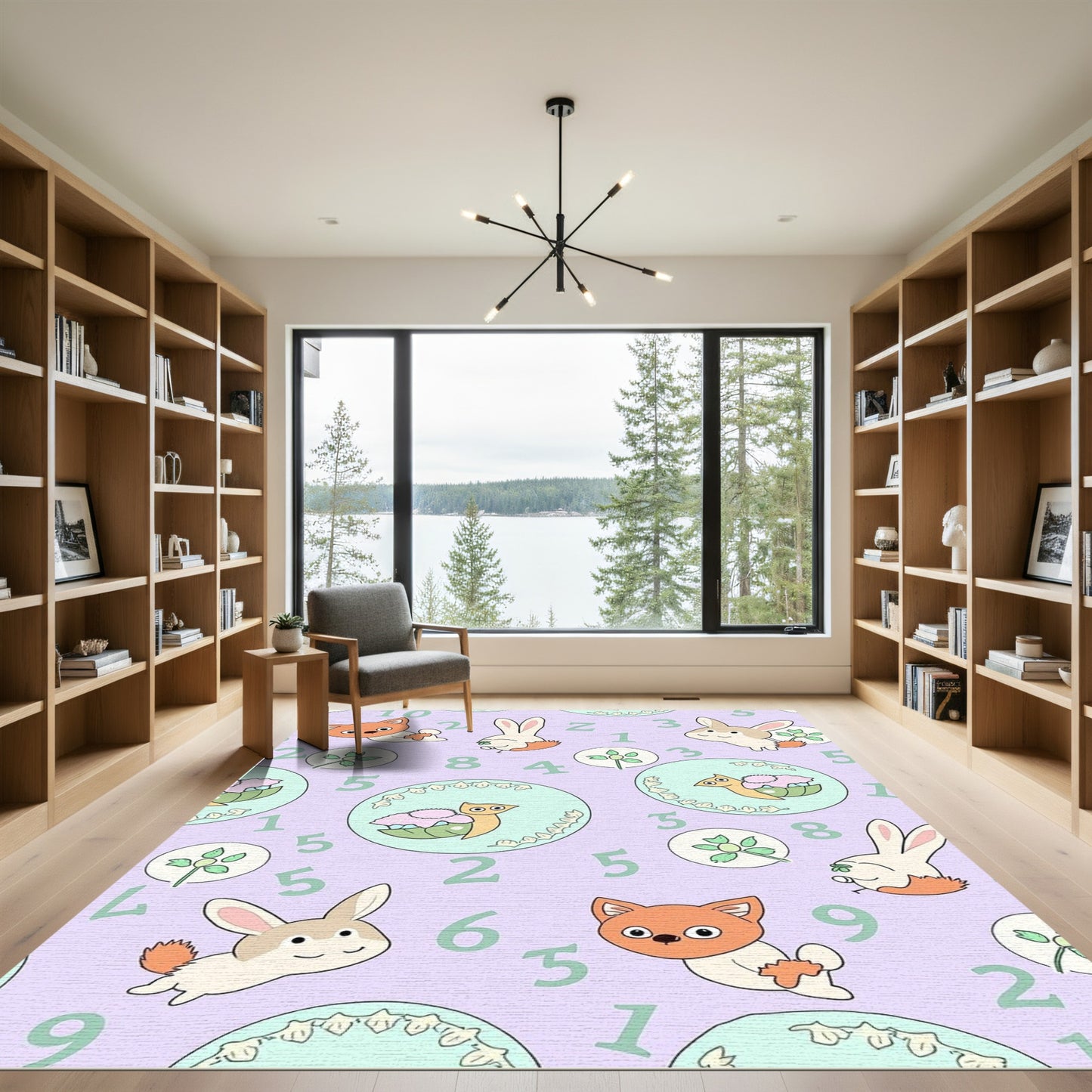 Cute Animals And Numbers Lavender Rug