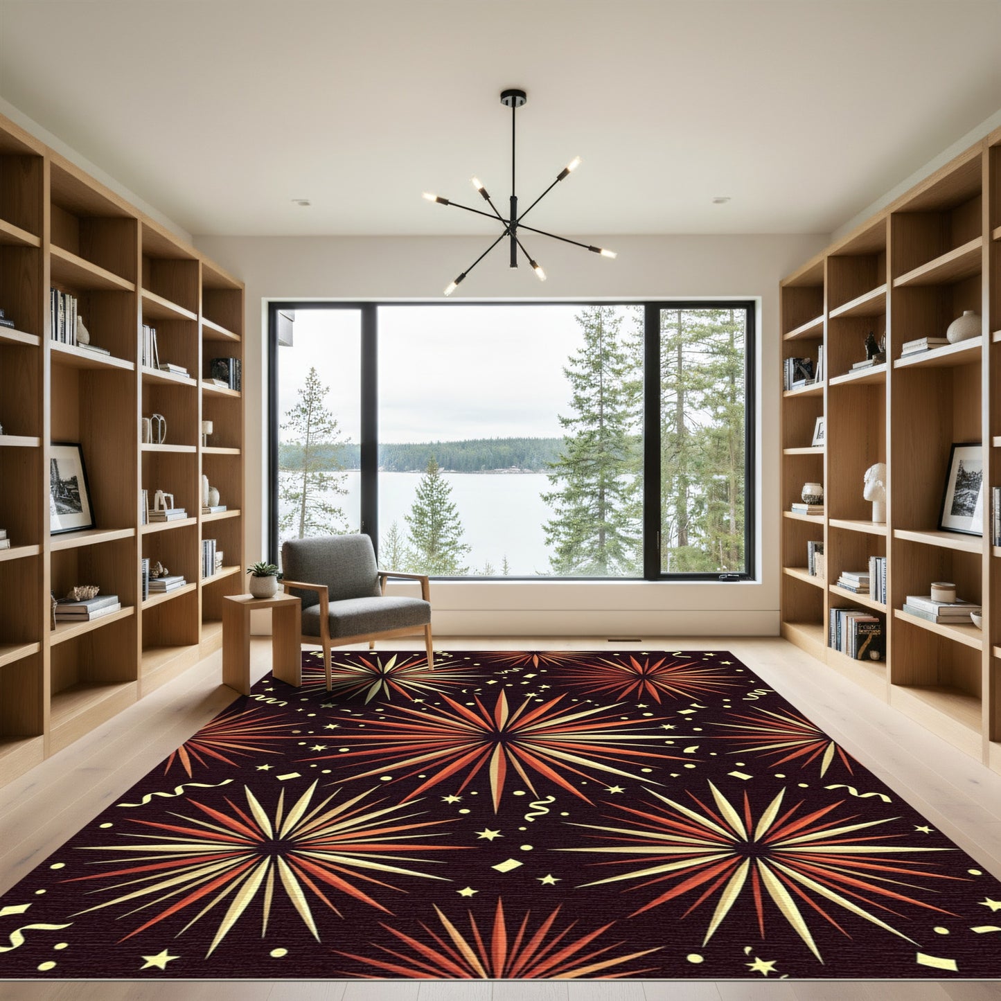 Celebratory Orange Starburst Shower Rug