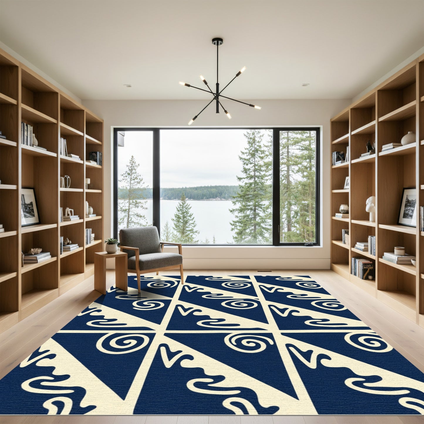 Navy Beige Jagged Organic Swirl Rug