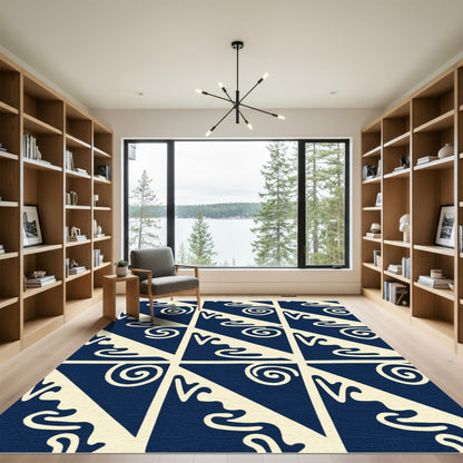 Navy Beige Jagged Organic Swirl Rug