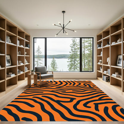 Bold Orange Black Zebra Stripes Rug