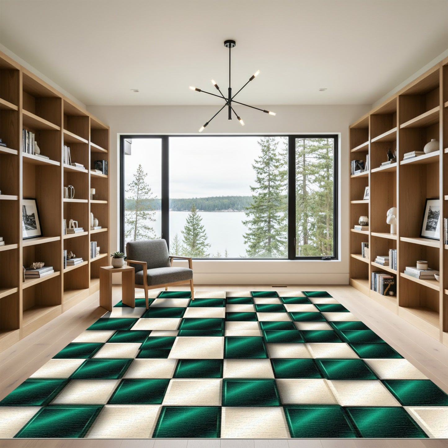 Emerald Cream 3D Checkerboard Squares Rug