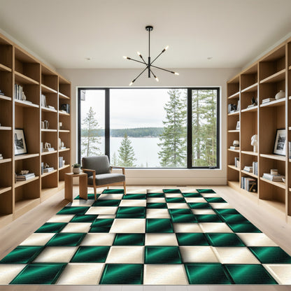 Emerald Cream 3D Checkerboard Squares Rug