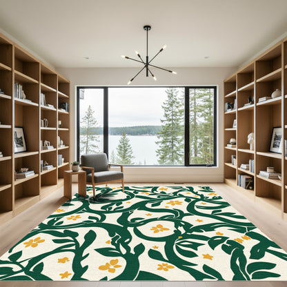 Emerald Green Floral Vine Art Rug
