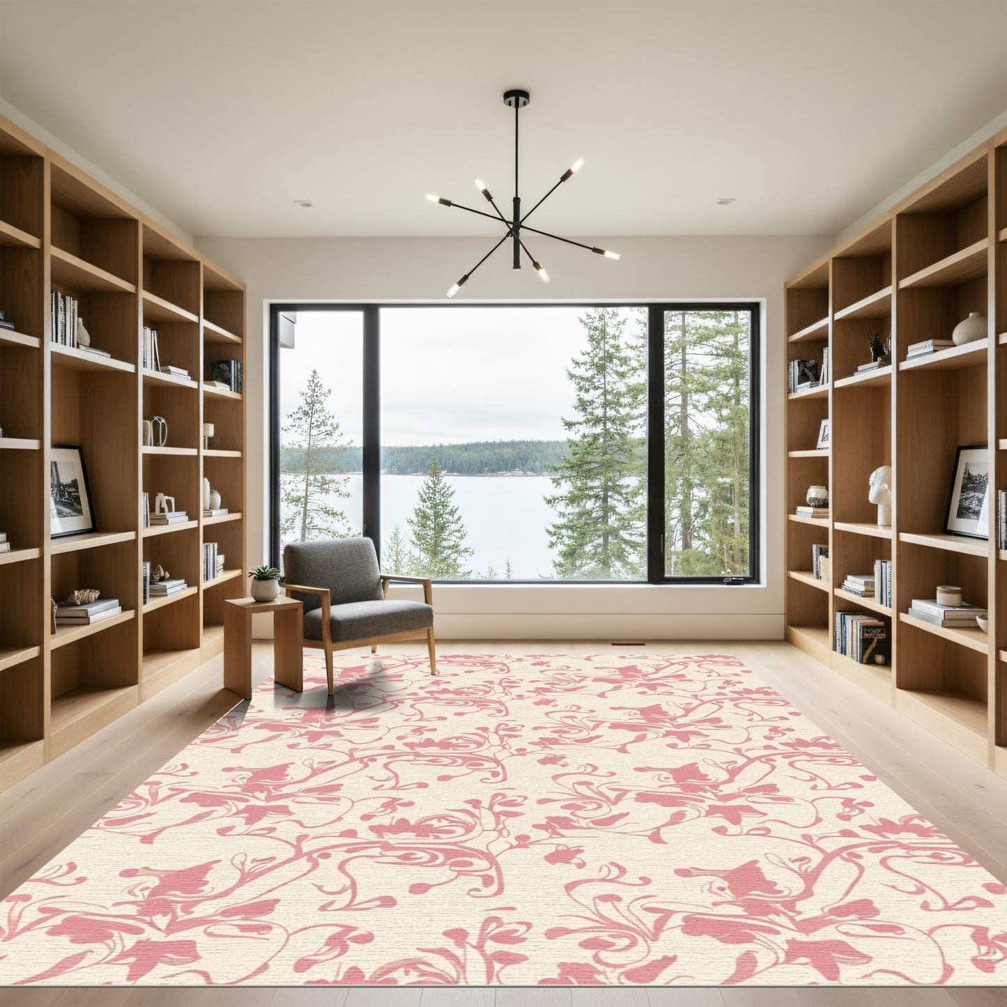 Soft Pink Floral Vine Scroll Rug
