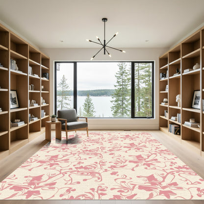 Soft Pink Floral Vine Scroll Rug