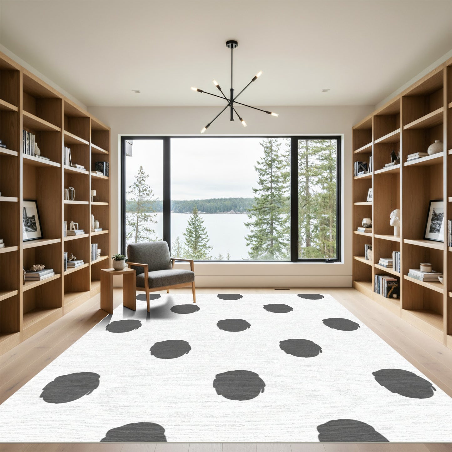 Gray Abstract Brushstroke Dots Rug