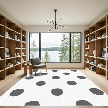 Gray Abstract Brushstroke Dots Rug