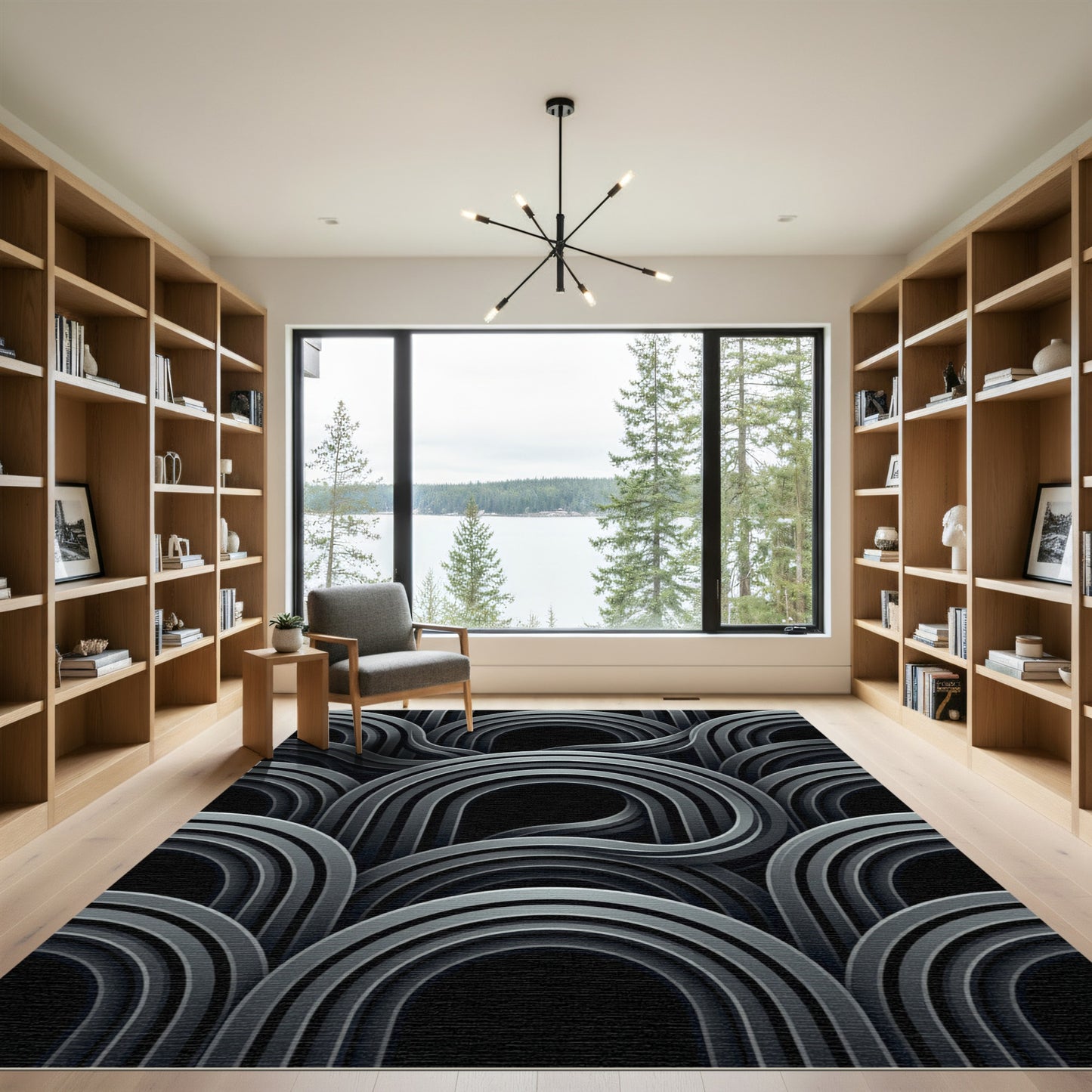 Grayscale Abstract Interlocking Arches Rug