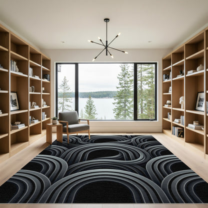 Grayscale Abstract Interlocking Arches Rug