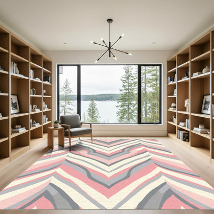 Pink Gray Chevron Waves Rug