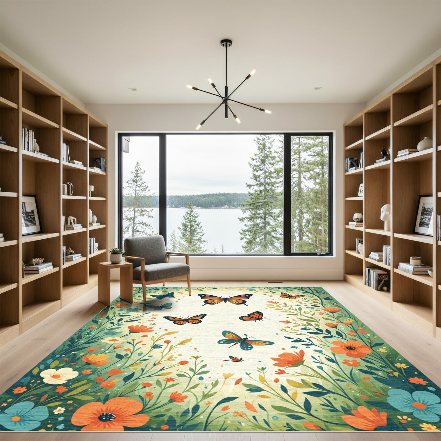 Whimsical Monarch Butterflies Garden Meadow Rug