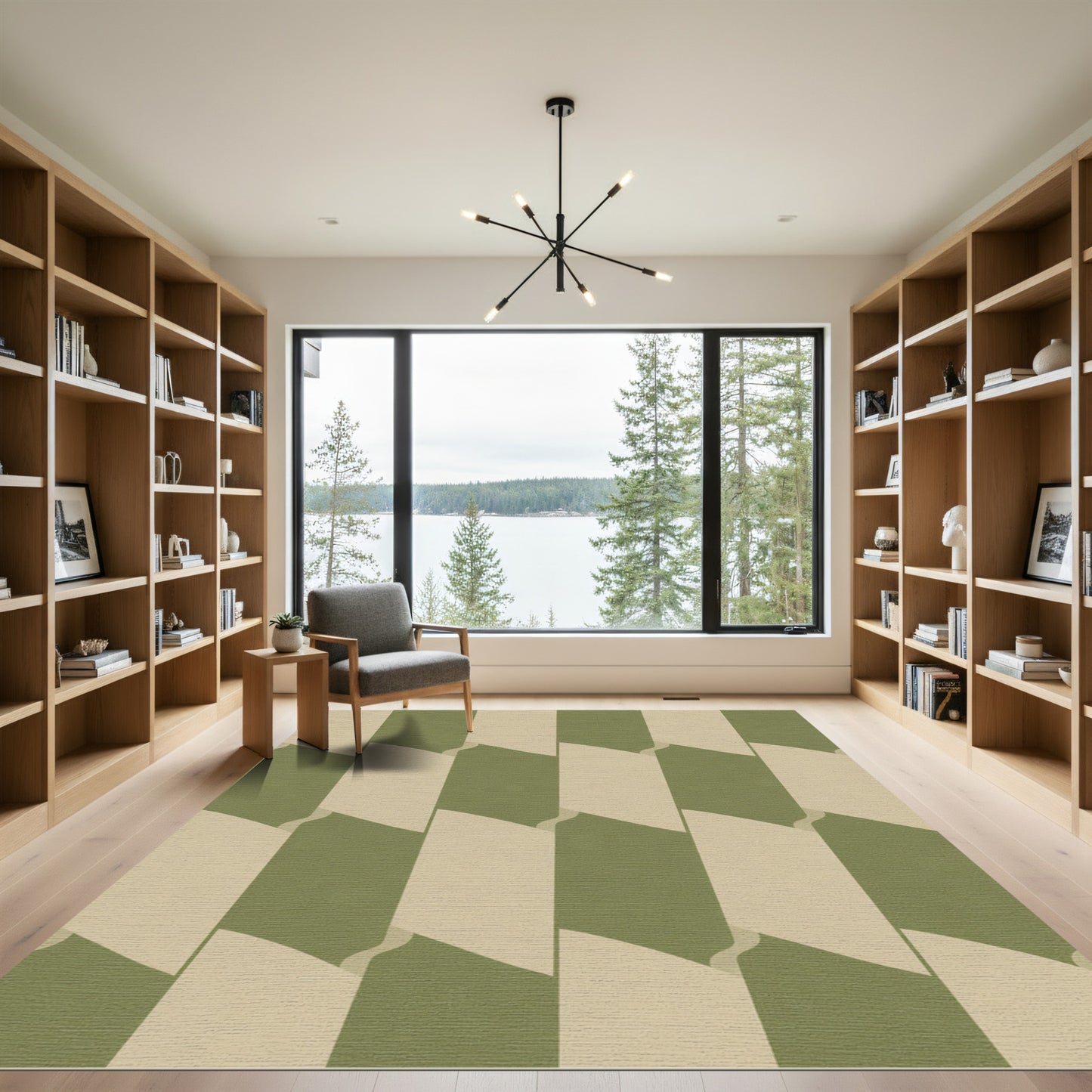 Sage Olive Geometric Overlay Rug
