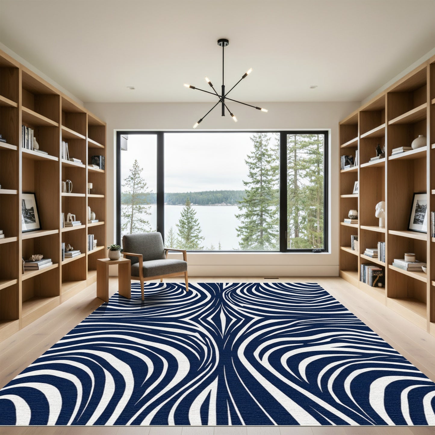 Navy White Zebra Stripe Abstract Rug