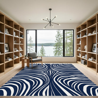 Navy White Zebra Stripe Abstract Rug