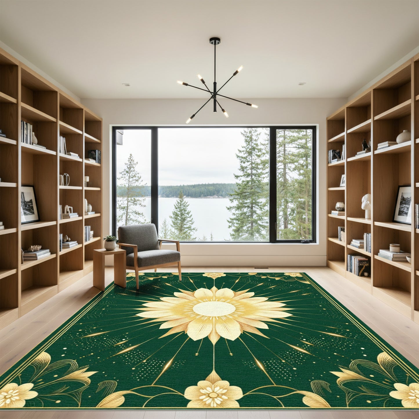 Emerald Golden Sunflower Sunburst Rug