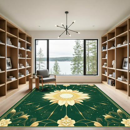Emerald Golden Sunflower Sunburst Rug