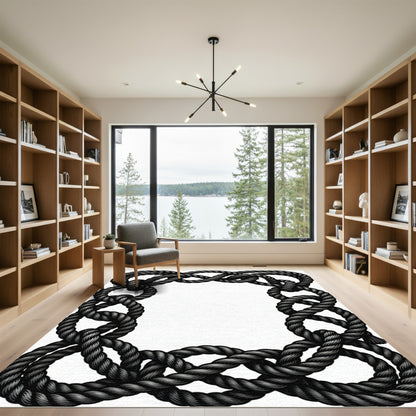 Dark Corded Interlocking Frame Rug