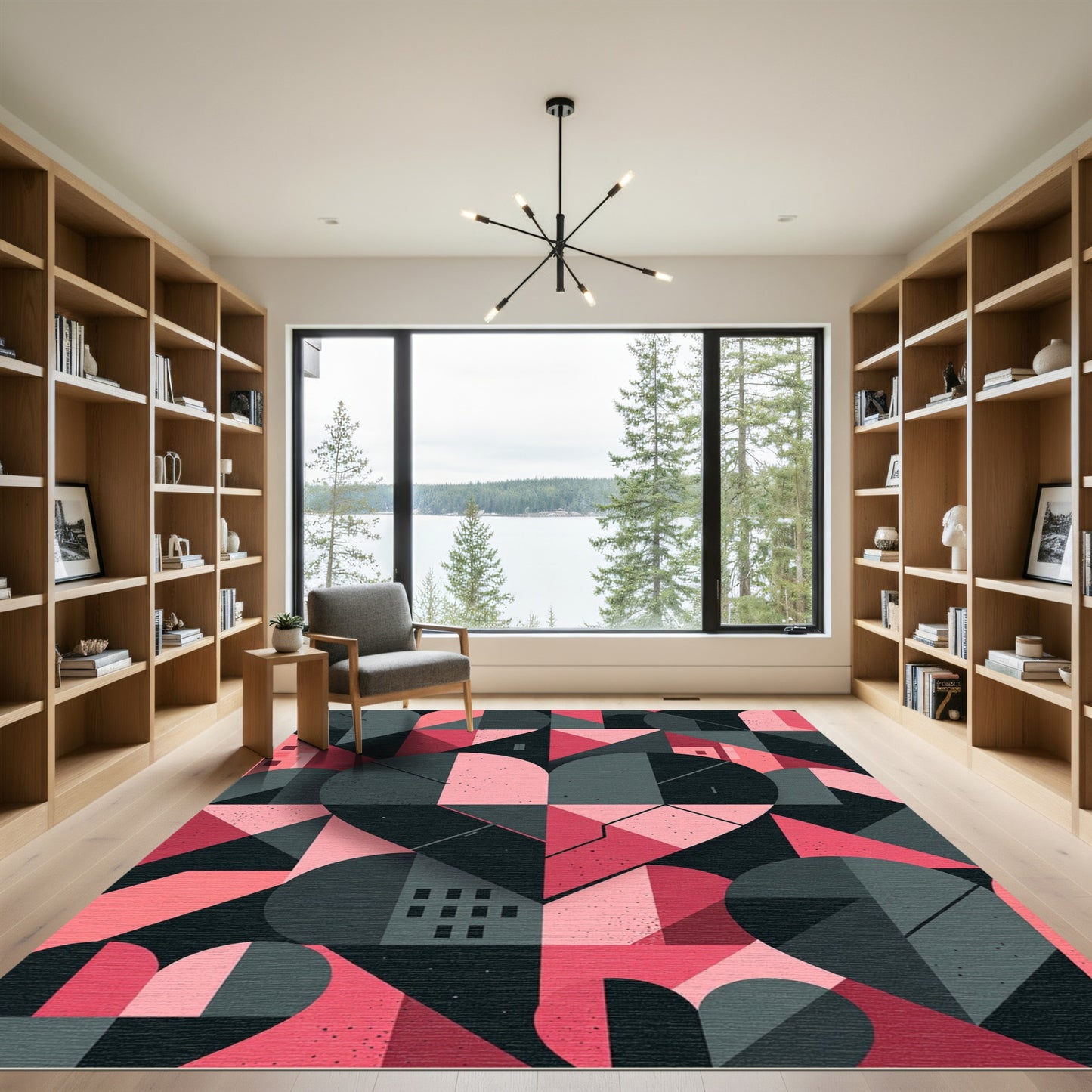 Pink Gray Geometric Heart Forms Rug